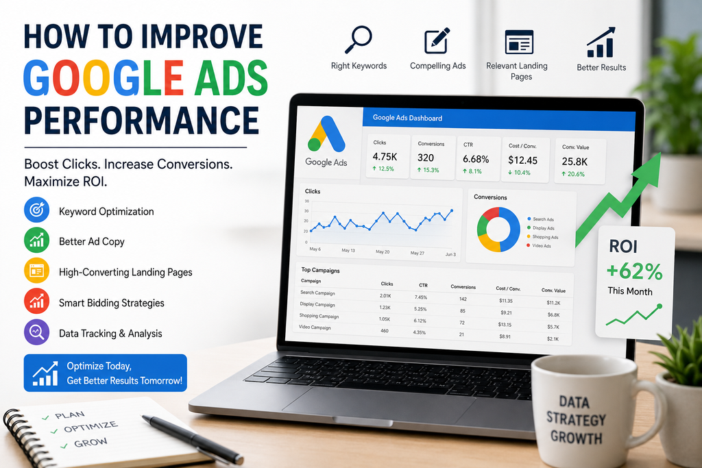 How to Improve Google Ads Performance with keyword optimization, Quality Score improvement, and ROI-focused Google Ads campaign strategies.